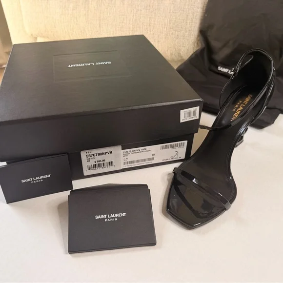 Saint Laurent Black Patent Leather Square-Toe Ankle-Strap Heels | Size 40 - Picture 10 of 14